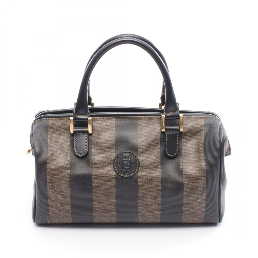 FENDI Pecan Handbag Brown Black PVC coated canvas leather